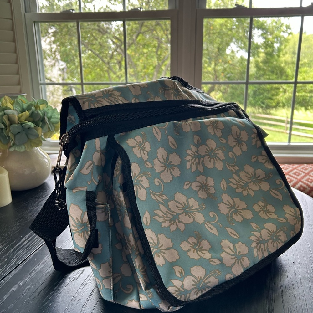 Kids messenger bag, aqua floral book bag/backpack/school bag over the shoulder
